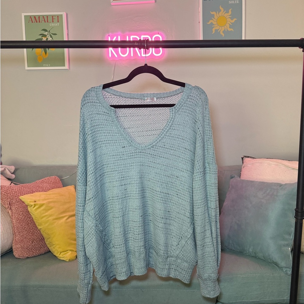 Fp Movement By Free People V-Neck Sweater In Soft Blue